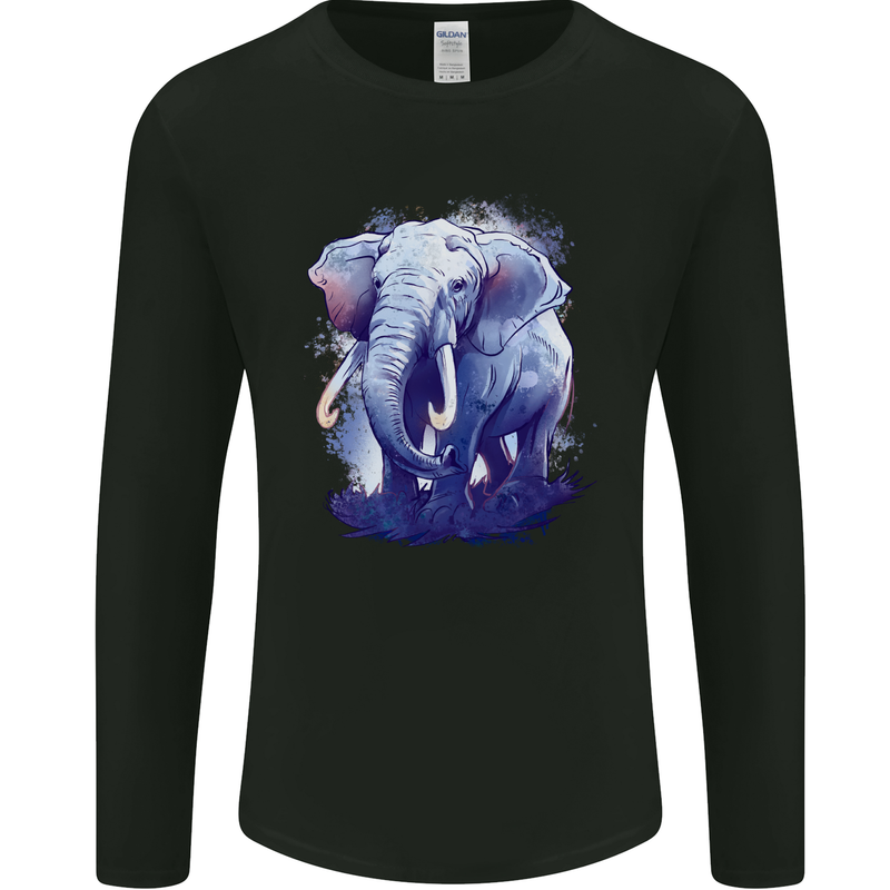An Elephant Watercolour Mens Long Sleeve T-Shirt Black