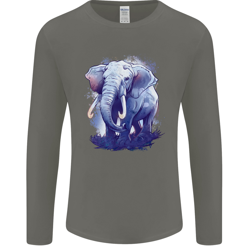 An Elephant Watercolour Mens Long Sleeve T-Shirt Charcoal