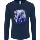 An Elephant Watercolour Mens Long Sleeve T-Shirt Navy Blue