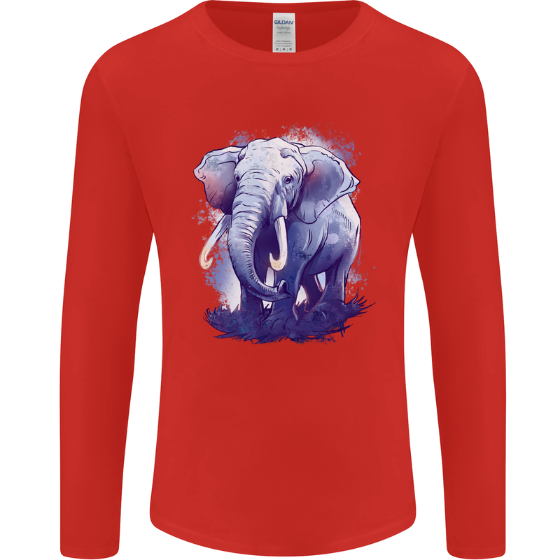 An Elephant Watercolour Mens Long Sleeve T-Shirt Red