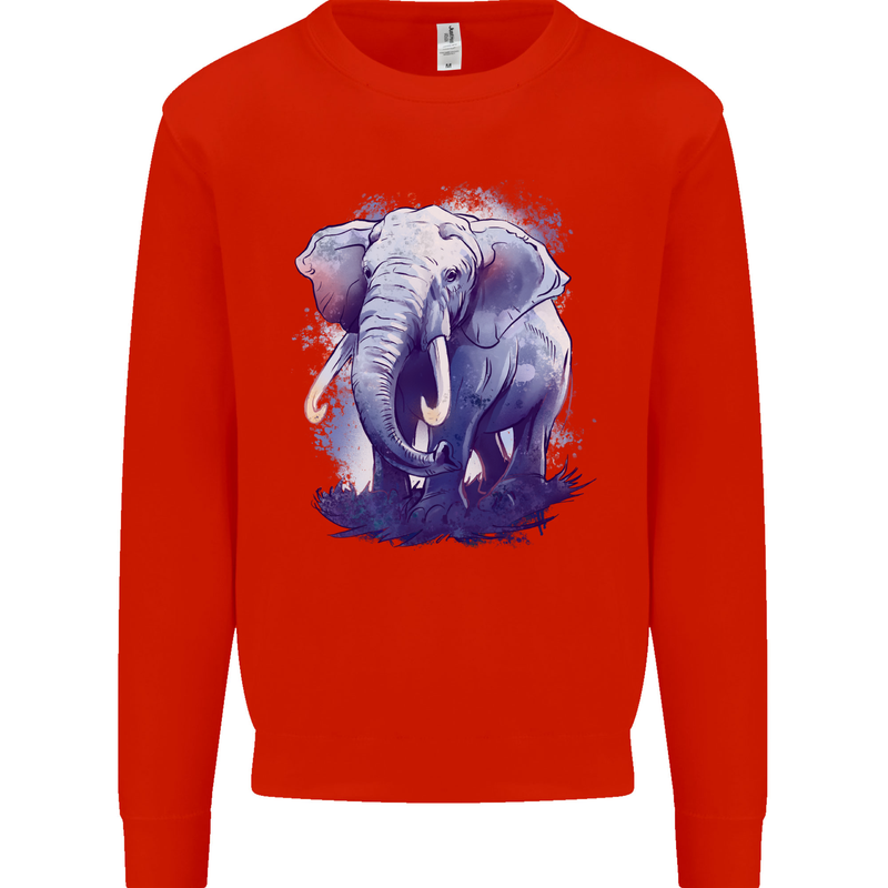 An Elephant Watercolour Mens Sweatshirt Jumper Bright Red