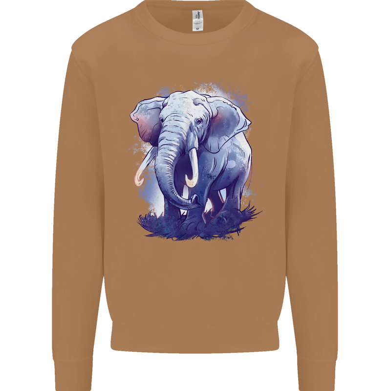 An Elephant Watercolour Mens Sweatshirt Jumper Caramel Latte
