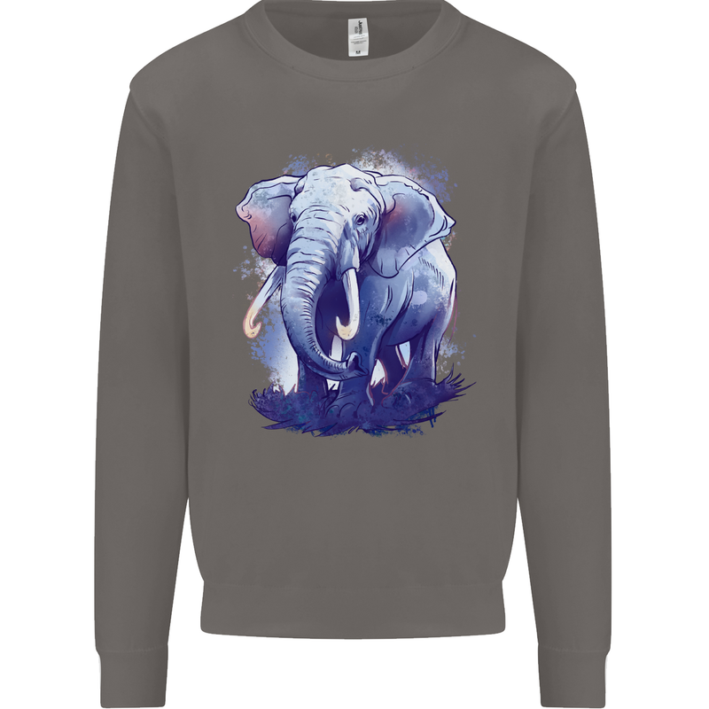 An Elephant Watercolour Mens Sweatshirt Jumper Charcoal