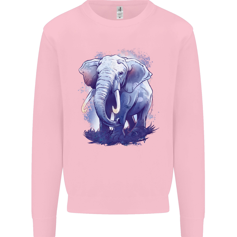 An Elephant Watercolour Mens Sweatshirt Jumper Light Pink
