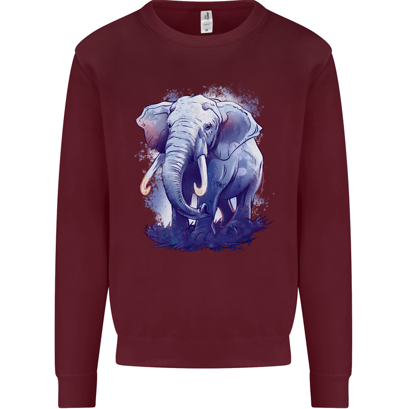 An Elephant Watercolour Mens Sweatshirt Jumper Maroon