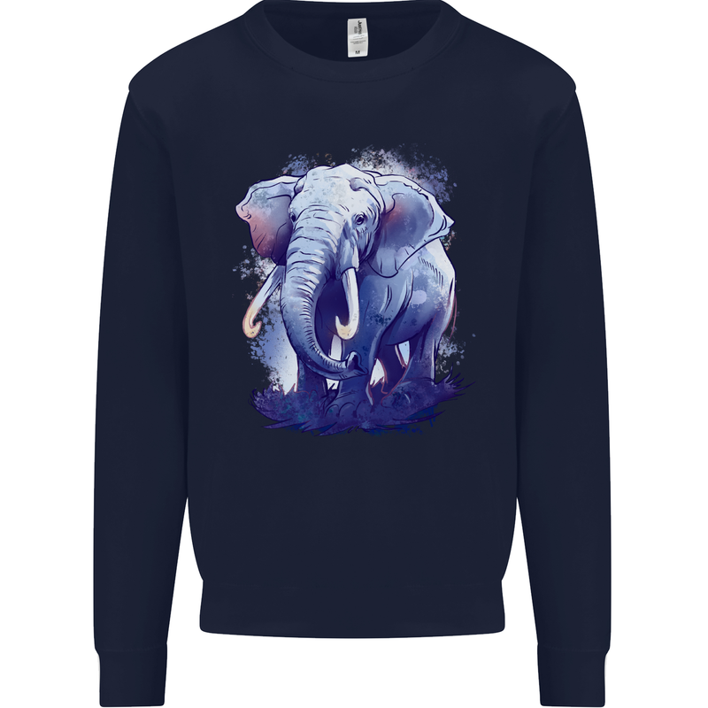 An Elephant Watercolour Mens Sweatshirt Jumper Navy Blue