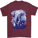 An Elephant Watercolour Mens T-Shirt 100% Cotton Maroon