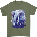 An Elephant Watercolour Mens T-Shirt 100% Cotton Military Green