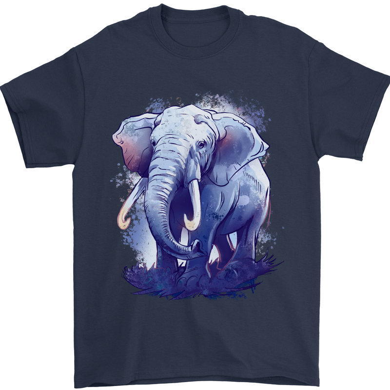 An Elephant Watercolour Mens T-Shirt 100% Cotton Navy Blue