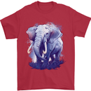 An Elephant Watercolour Mens T-Shirt 100% Cotton Red