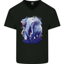 An Elephant Watercolour Mens V-Neck Cotton T-Shirt Black