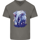 An Elephant Watercolour Mens V-Neck Cotton T-Shirt Charcoal