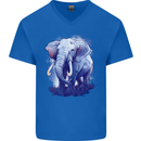 An Elephant Watercolour Mens V-Neck Cotton T-Shirt Royal Blue