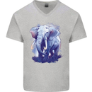 An Elephant Watercolour Mens V-Neck Cotton T-Shirt Sports Grey