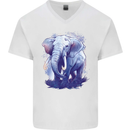 An Elephant Watercolour Mens V-Neck Cotton T-Shirt White