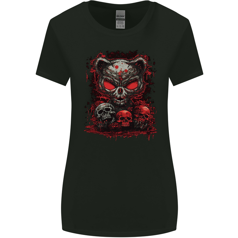 An Evil Cat With Skull Satanic Kitty Womens Wider Cut T-Shirt Black