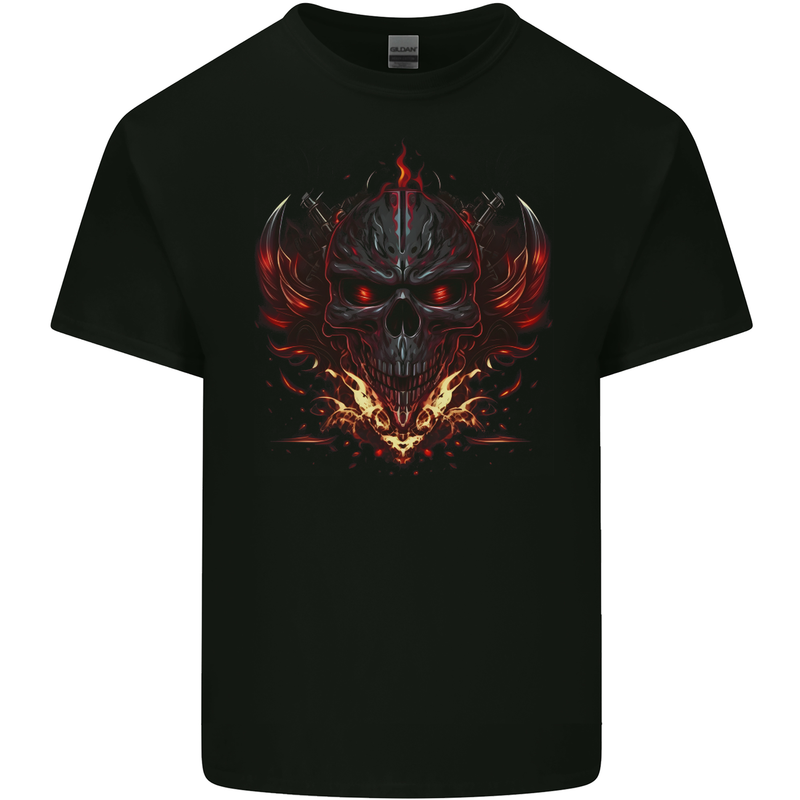 An Evil Flame Skull Biker Fantasy Heavy Metal Mens Cotton T-Shirt Tee Top BLACK