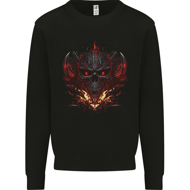An Evil Flame Skull Biker Fantasy Heavy Metal Mens Sweatshirt Jumper Black