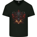An Evil Flame Skull Biker Fantasy Heavy Metal Mens V-Neck Cotton T-Shirt Black