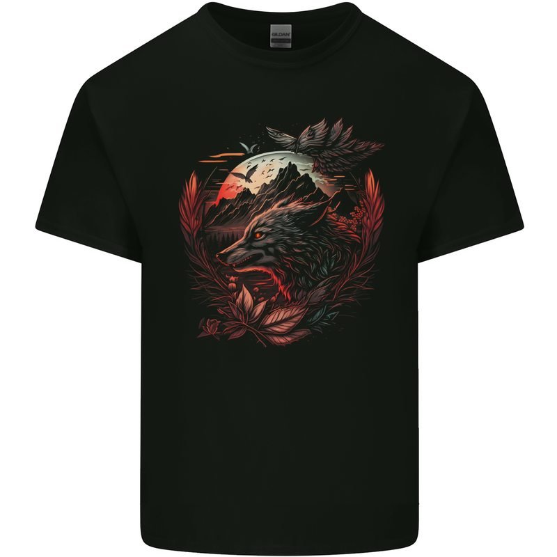 An Evil Night Wolf and Moon Kids T-Shirt Childrens Black