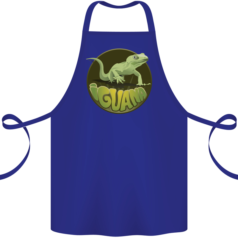 An Iguana Lizard Cotton Apron 100% Organic Royal Blue