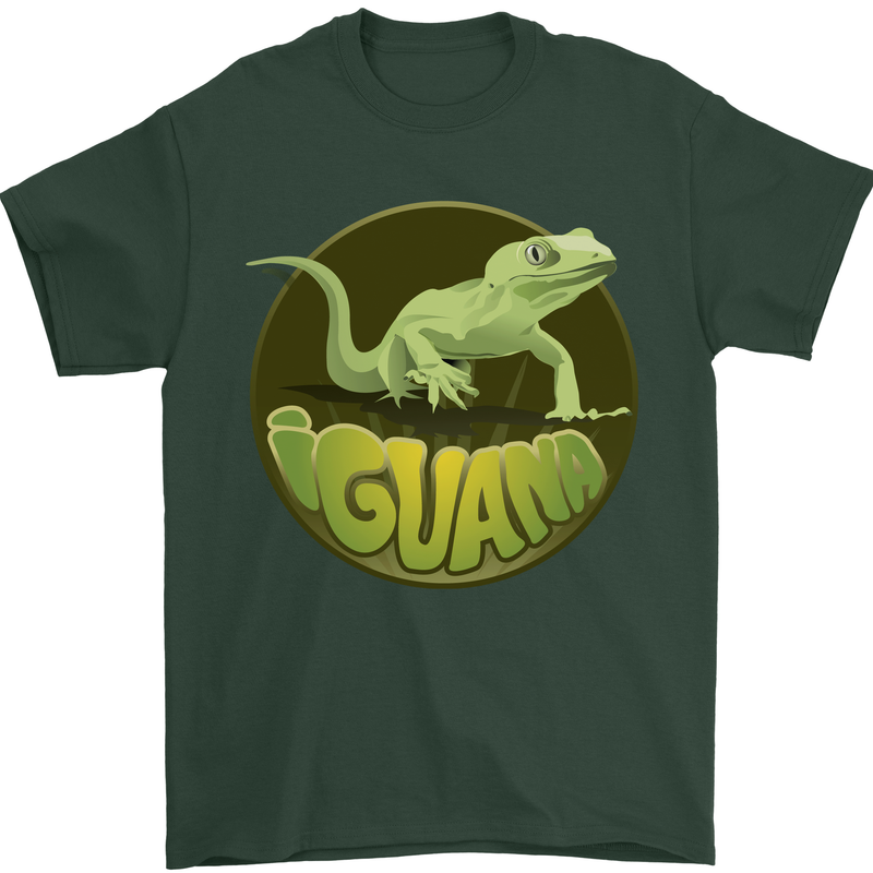 An Iguana Lizard Mens T-Shirt 100% Cotton Forest Green