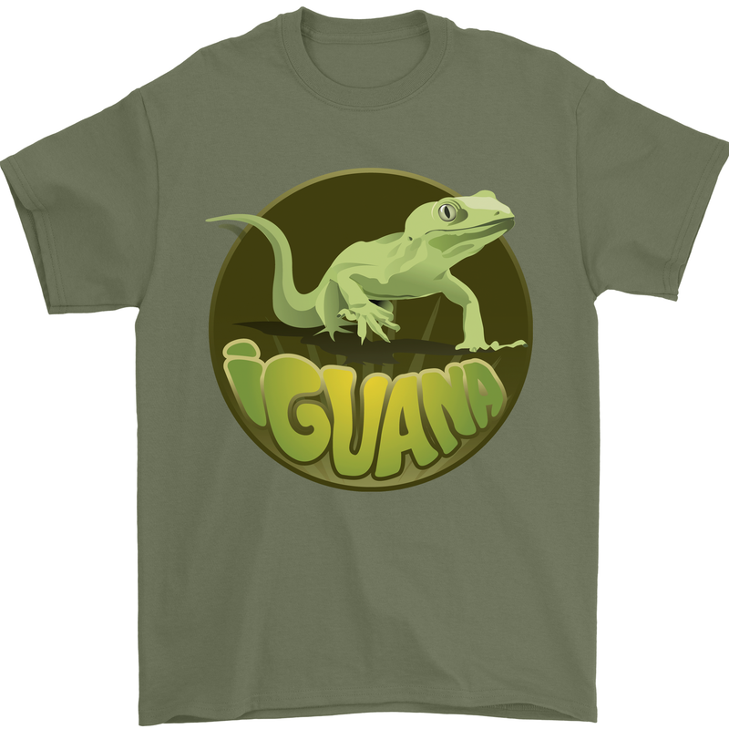 An Iguana Lizard Mens T-Shirt 100% Cotton Military Green