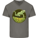 An Iguana Lizard Mens V-Neck Cotton T-Shirt Charcoal