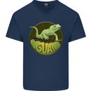 An Iguana Lizard Mens V-Neck Cotton T-Shirt Navy Blue