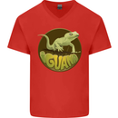 An Iguana Lizard Mens V-Neck Cotton T-Shirt Red