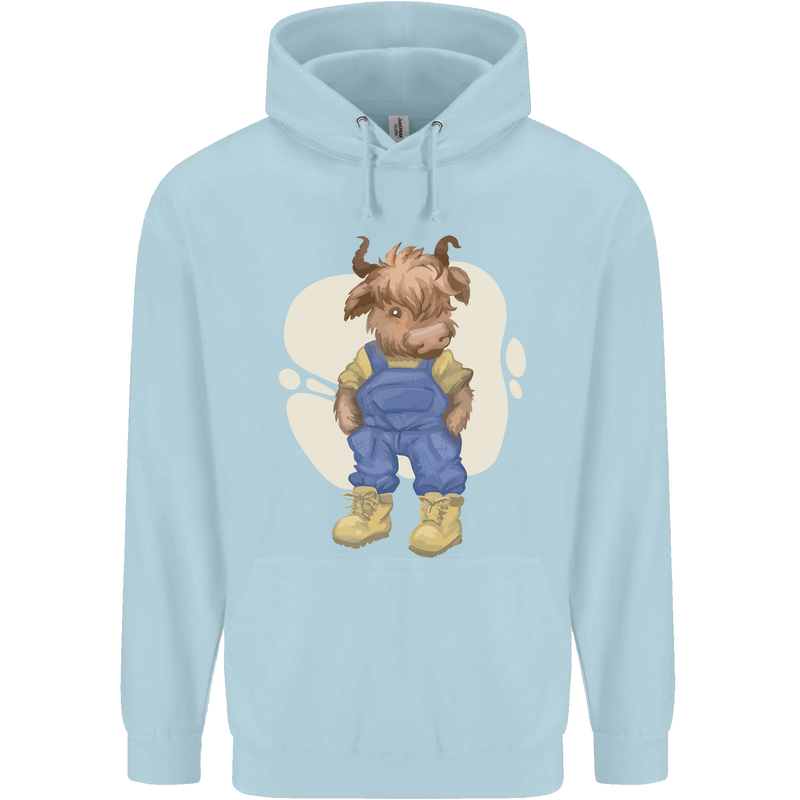 An Infant Highland Cow Cattle Bull Childrens Kids Hoodie Light Blue