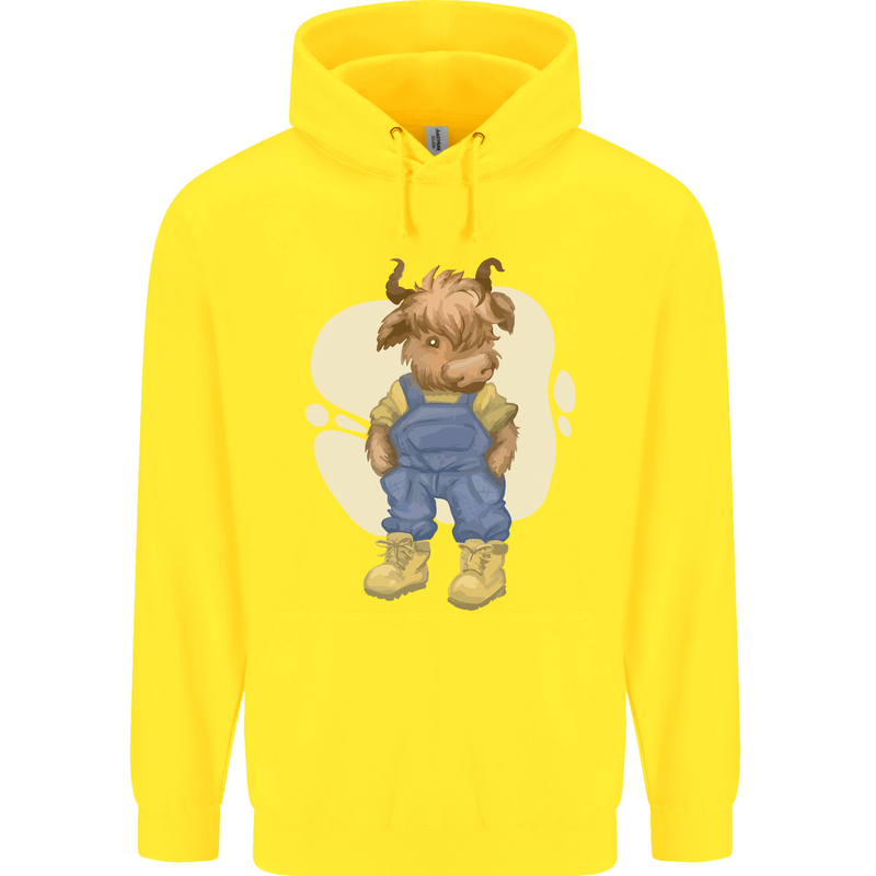 An Infant Highland Cow Cattle Bull Childrens Kids Hoodie Yellow