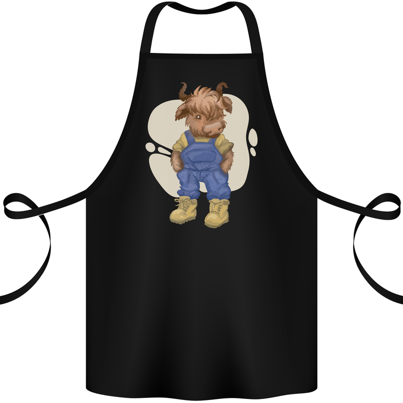 An Infant Highland Cow Cattle Bull Cotton Apron 100% Organic Black