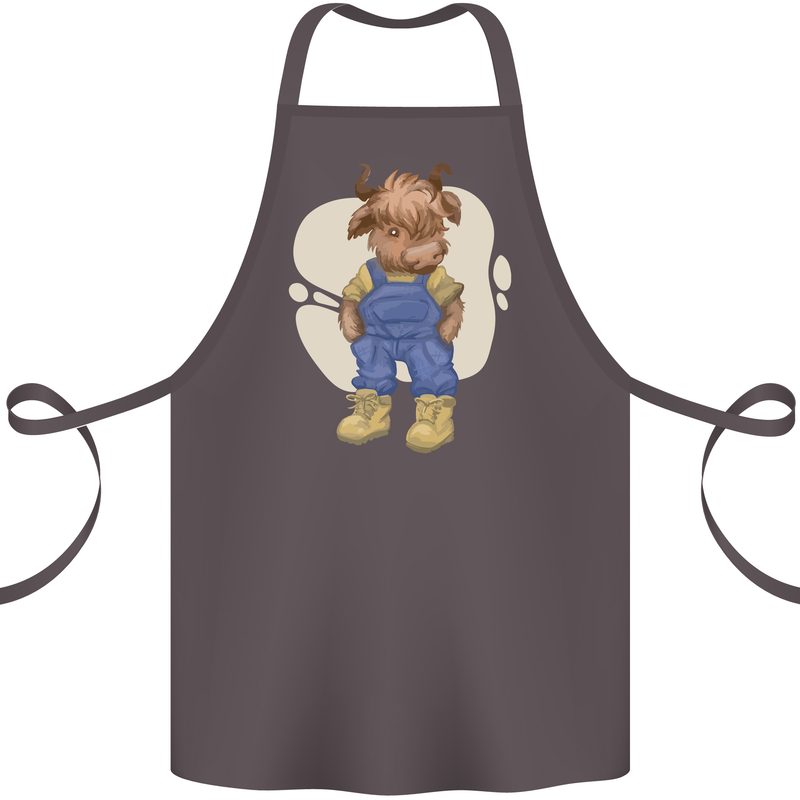 An Infant Highland Cow Cattle Bull Cotton Apron 100% Organic Dark Grey