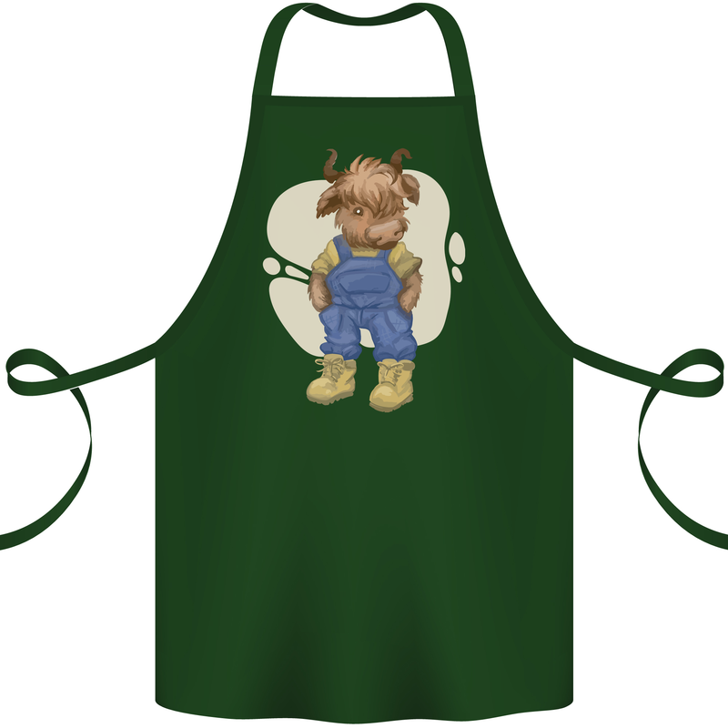 An Infant Highland Cow Cattle Bull Cotton Apron 100% Organic Forest Green