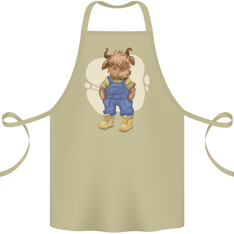 An Infant Highland Cow Cattle Bull Cotton Apron 100% Organic Khaki