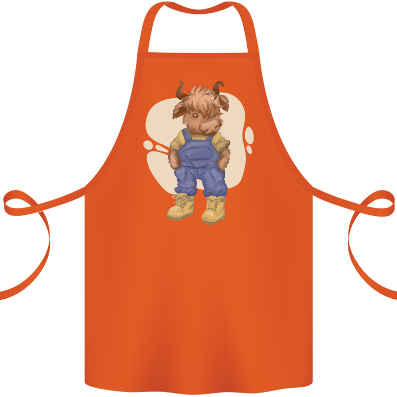 An Infant Highland Cow Cattle Bull Cotton Apron 100% Organic Orange