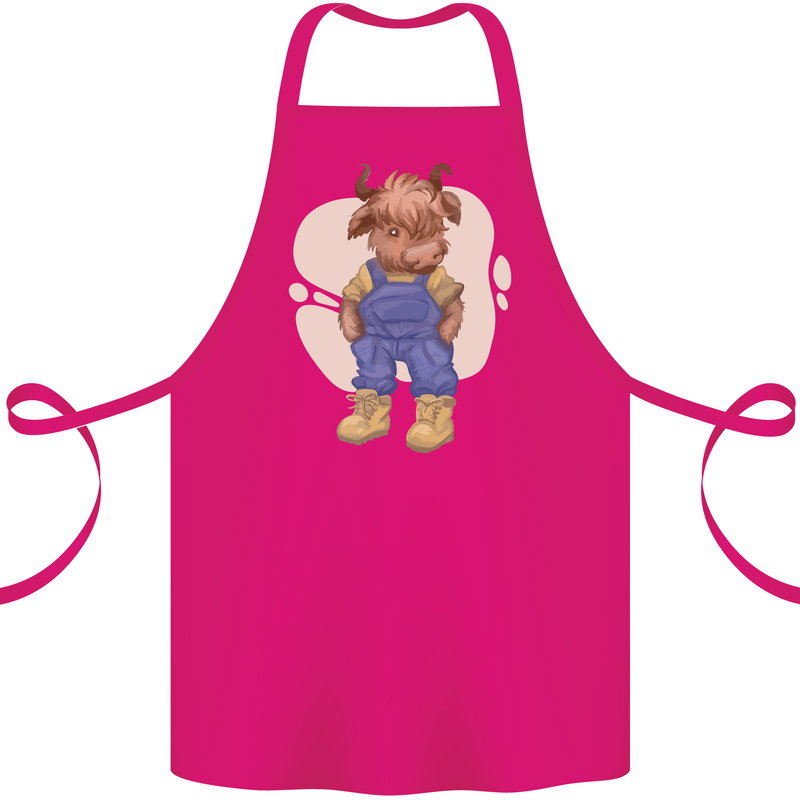 An Infant Highland Cow Cattle Bull Cotton Apron 100% Organic Pink