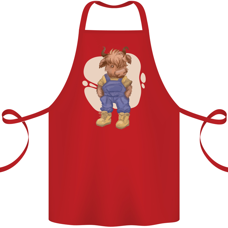 An Infant Highland Cow Cattle Bull Cotton Apron 100% Organic Red