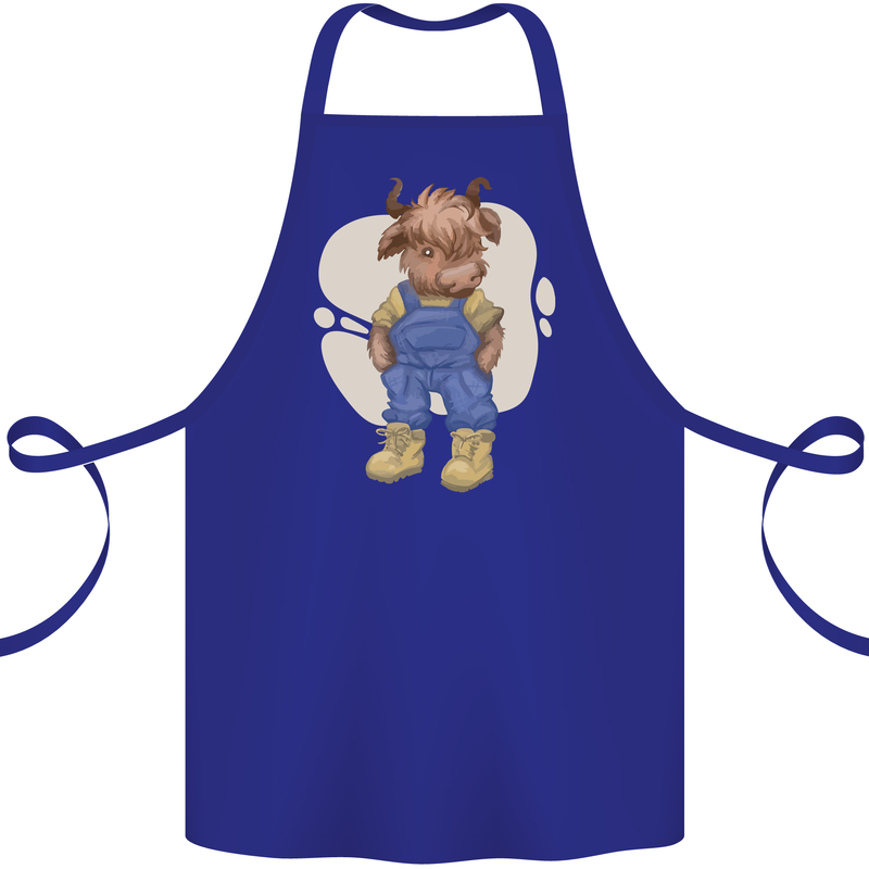 An Infant Highland Cow Cattle Bull Cotton Apron 100% Organic Royal Blue