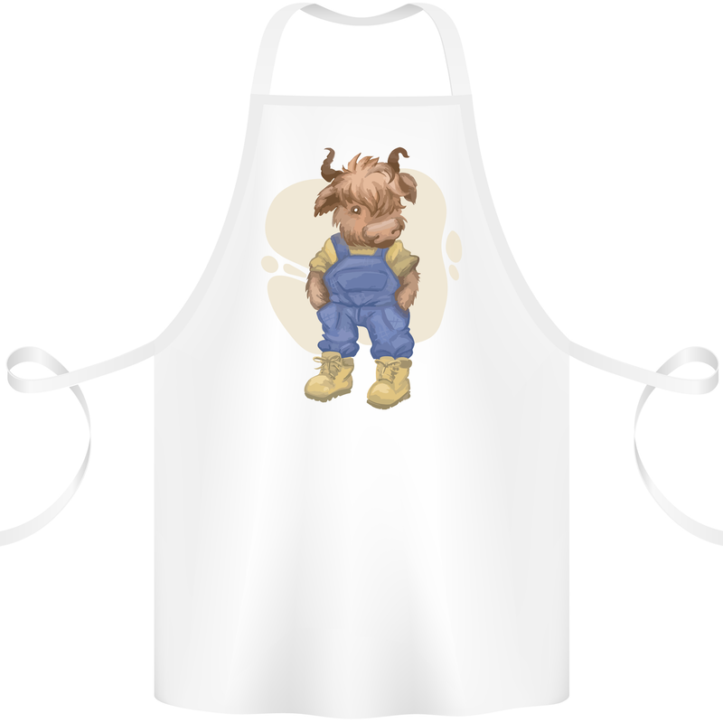 An Infant Highland Cow Cattle Bull Cotton Apron 100% Organic White