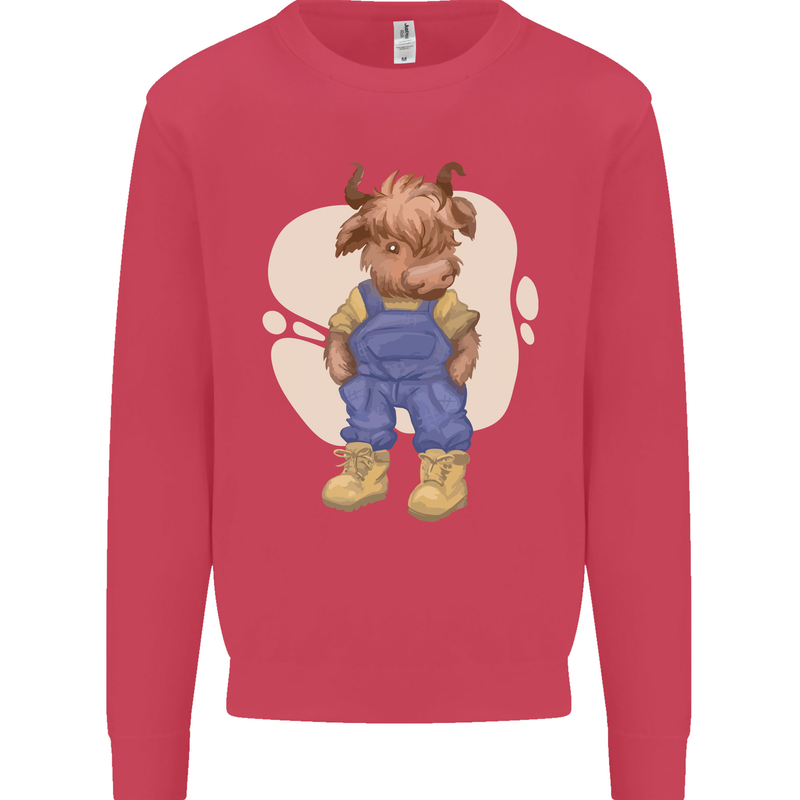 An Infant Highland Cow Cattle Bull Kids Sweatshirt Jumper Heliconia