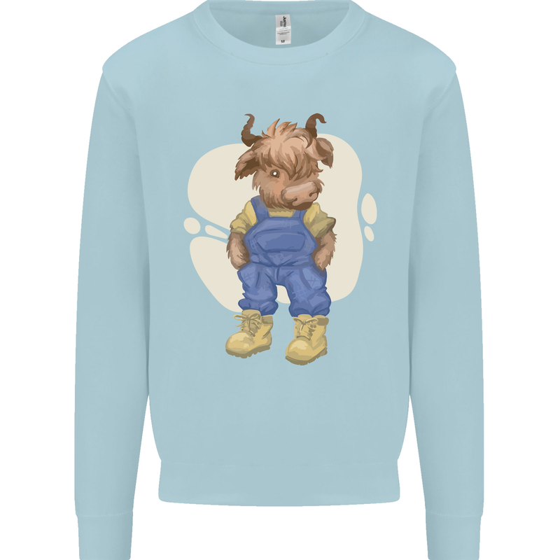 An Infant Highland Cow Cattle Bull Kids Sweatshirt Jumper Light Blue