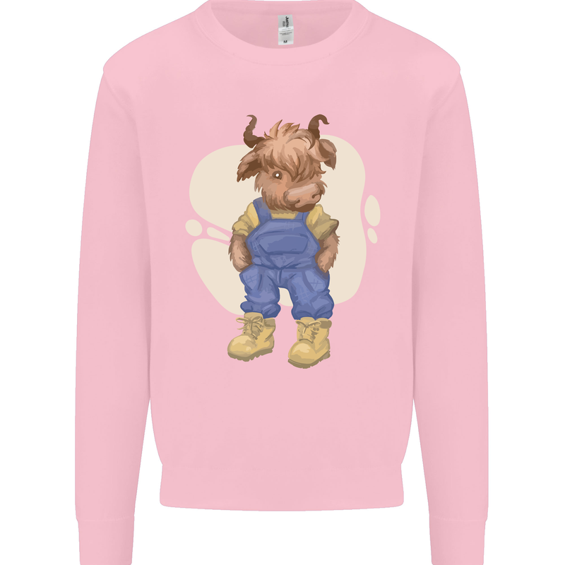An Infant Highland Cow Cattle Bull Kids Sweatshirt Jumper Light Pink
