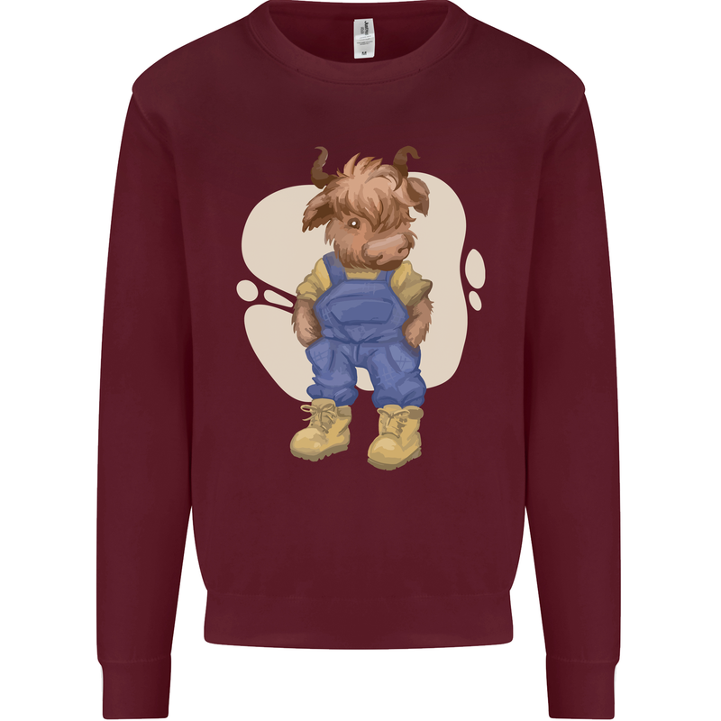 An Infant Highland Cow Cattle Bull Kids Sweatshirt Jumper Maroon