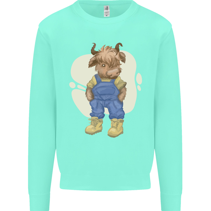 An Infant Highland Cow Cattle Bull Kids Sweatshirt Jumper Peppermint