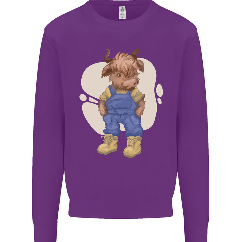An Infant Highland Cow Cattle Bull Kids Sweatshirt Jumper Purple