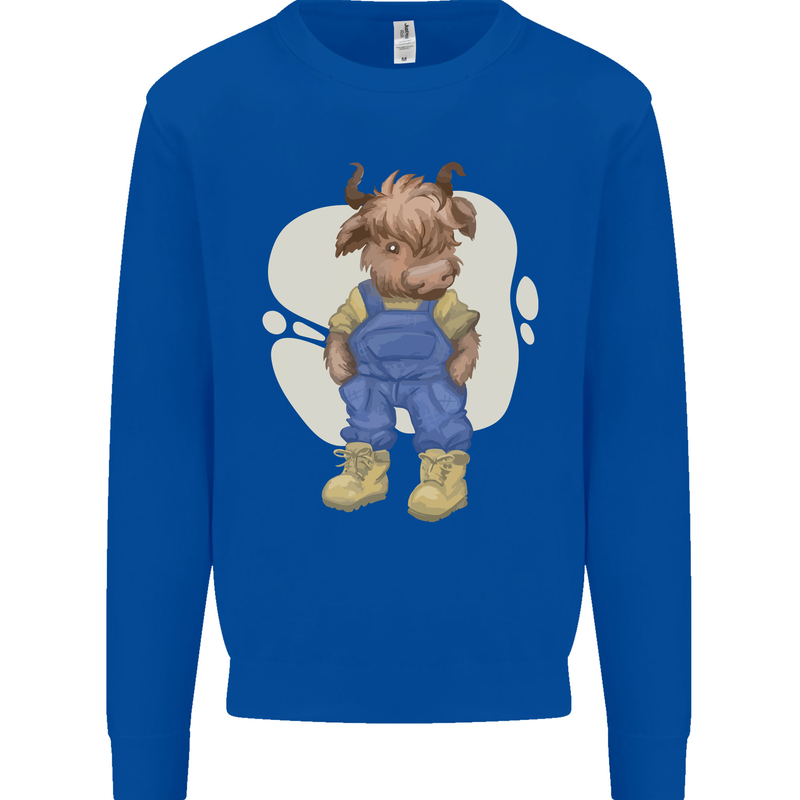 An Infant Highland Cow Cattle Bull Kids Sweatshirt Jumper Royal Blue