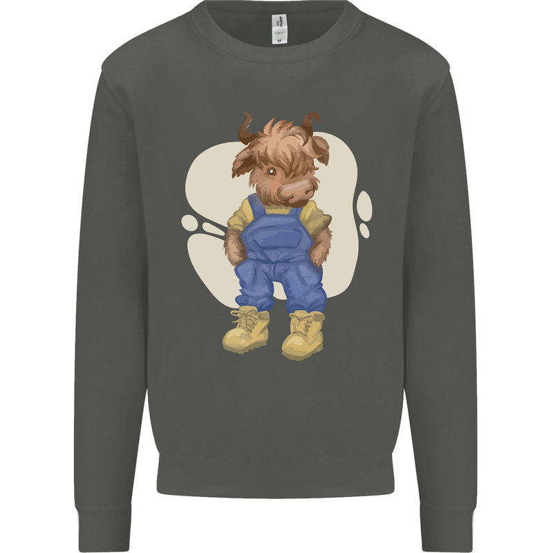 An Infant Highland Cow Cattle Bull Kids Sweatshirt Jumper Storm Grey