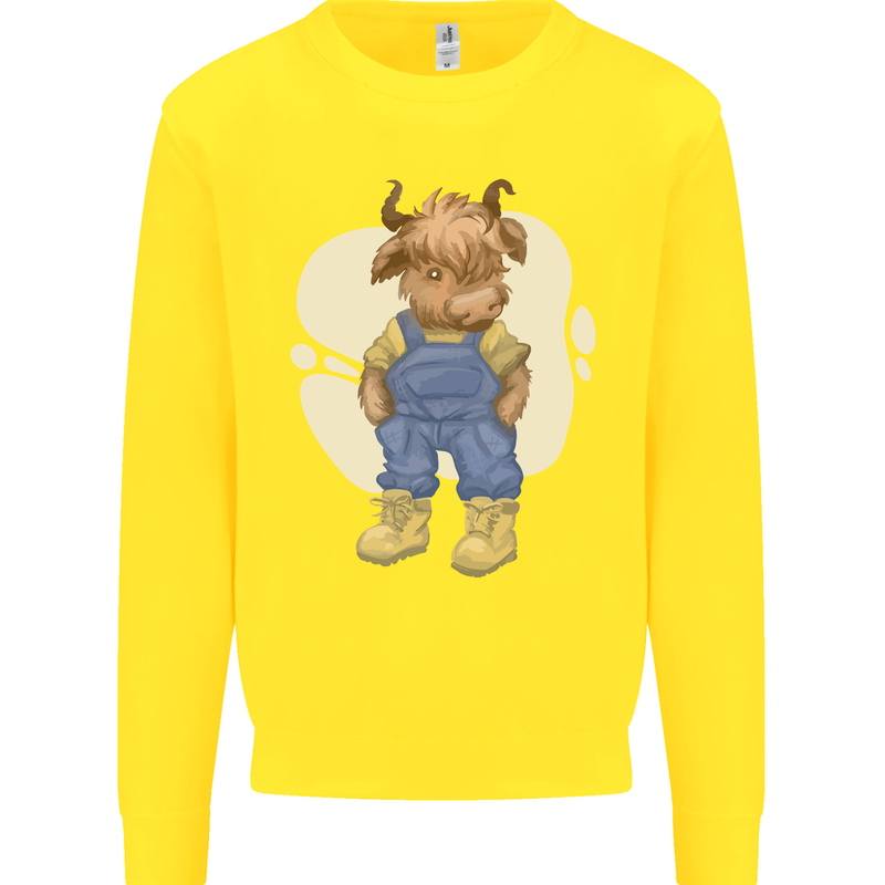 An Infant Highland Cow Cattle Bull Kids Sweatshirt Jumper Yellow